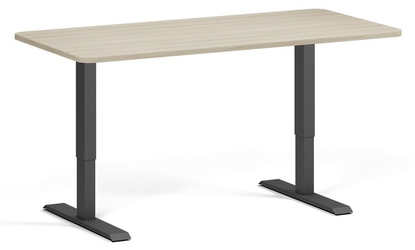 Výškovo nastaviteľný stôl, 160x80 cm, 1 motor, zaoblené rohy, čierna podnož, dub prírodný
