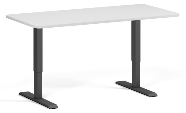 Výškovo nastaviteľný stôl, 160x80 cm, 1 motor, zaoblené rohy, čierna podnož, biela