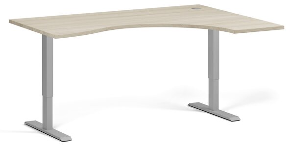 Ergonomický výškovo nastaviteľný stôl, 160x120 cm, 1 motor, L/P, sivá podnož, dub prírodný