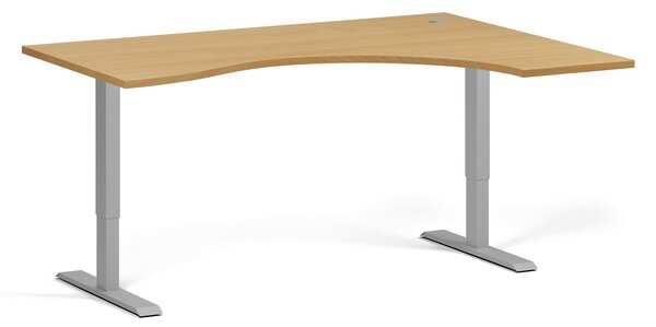 Ergonomický výškovo nastaviteľný stôl, 160x120 cm, 1 motor, L/P, sivá podnož, buk