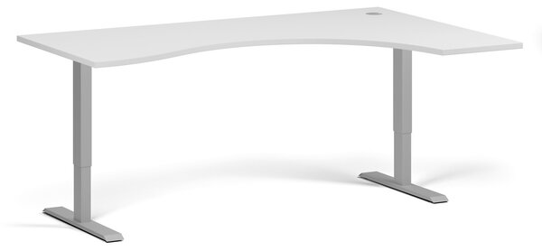 Ergonomický výškovo nastaviteľný stôl, 180x120 cm, 1 motor, L/P, sivá podnož, biela