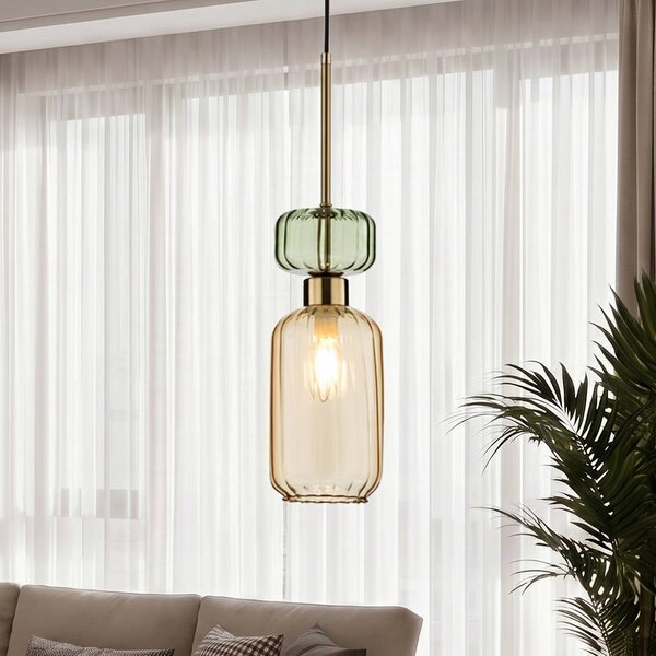 Milagro Lighting Závesné svietidlo Molly, jantárová/zlatá, 1-pl., sklo, Ø 12 cm, Krémová / jantárovo žltá, Obývacia izba / jedáleň, Sklo, Moderný, Závesné svietidlo