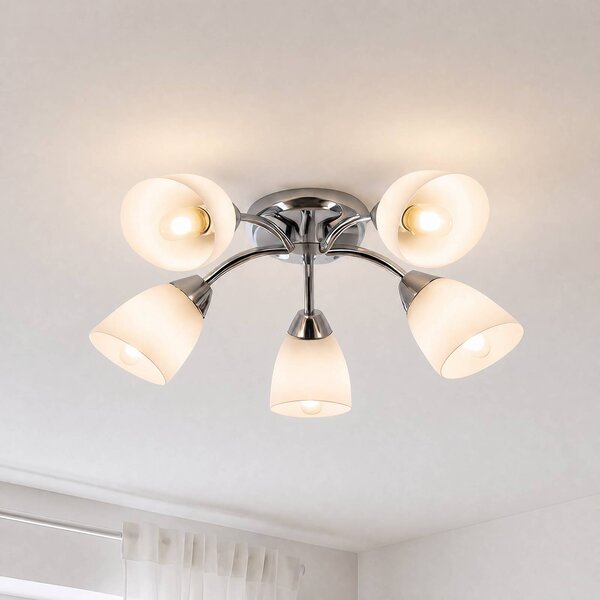Milagro Lighting Stropné svietidlo Portos, 5-pl., biele/chrómové, kov, Ø 54 cm, Chrómová / strieborná, Obývacia izba / jedáleň, kov, Stropné svetlo
