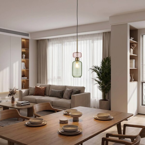 Milagro Lighting Závesné svietidlo Molly, zelená/zlatá, 1-pl., sklo, Ø 12 cm, Zelená, Obývacia izba / jedáleň, Sklo, Moderný, Závesné svietidlo