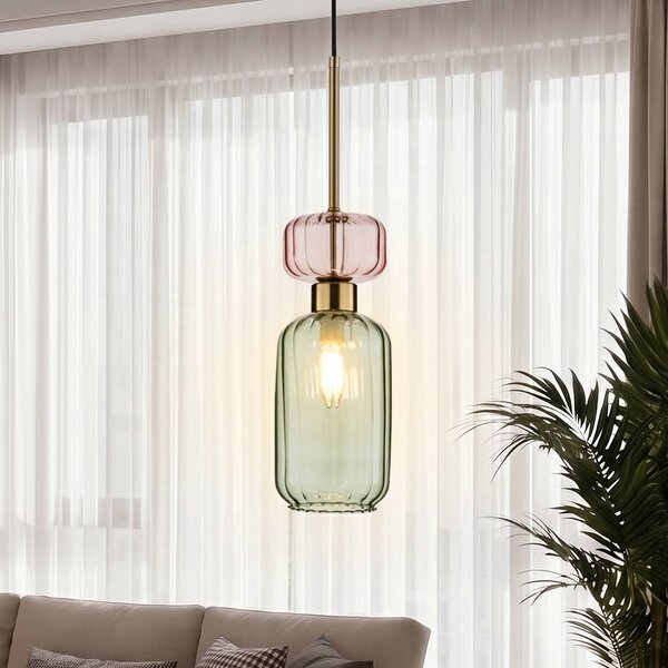 Milagro Lighting Závesné svietidlo Molly, zelená/zlatá, 1-pl., sklo, Ø 12 cm, Zelená, Obývacia izba / jedáleň, Sklo, Moderný, Závesné svietidlo