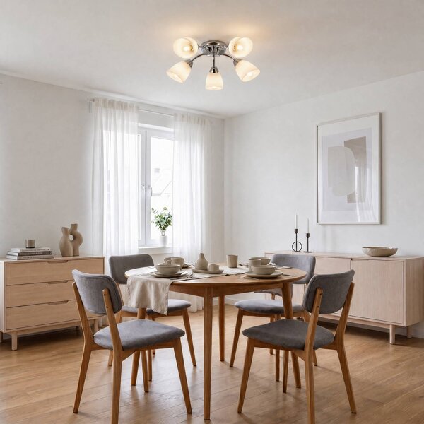 Milagro Lighting Stropné svietidlo Portos, 5-pl., biele/chrómové, kov, Ø 54 cm, Chrómová / strieborná, Obývacia izba / jedáleň, kov, Stropné svetlo