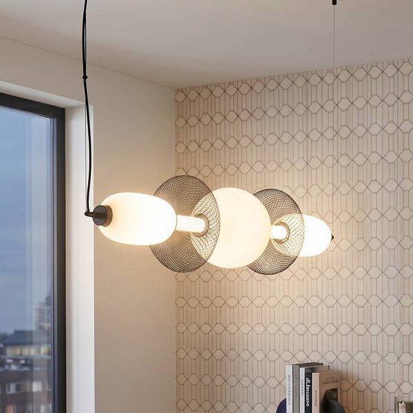 Milagro Lighting LED závesné svietidlo Arame, čierne/biele, sklo, dĺžka 93,5 cm, Čierna, Obývacia izba / jedáleň, Sklo, Moderný, Závesné svietidlo