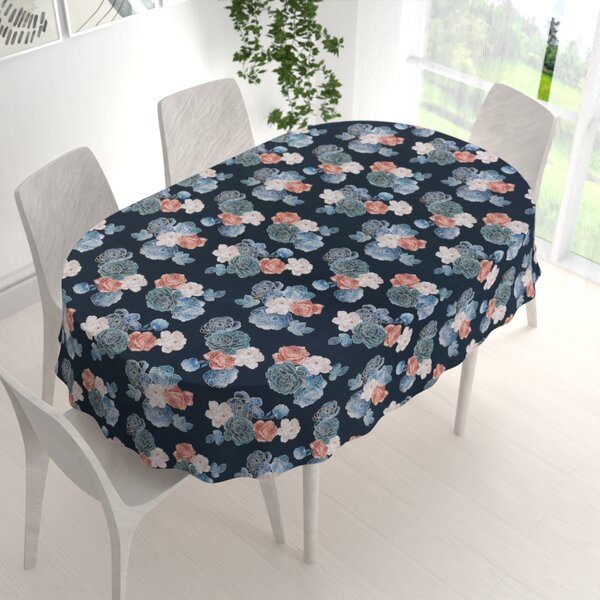 Biante Teflónový oválny obrus TF-060 Modré a červené ruže na tmavo modrom 50x100 cm