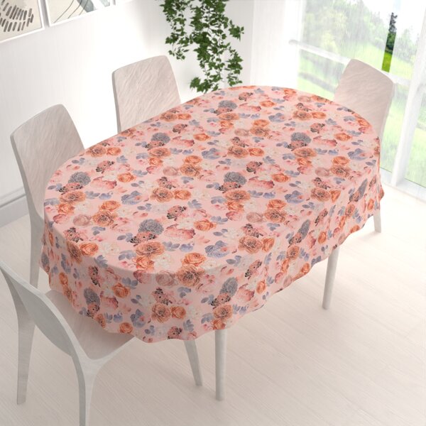 Biante Teflónový oválny obrus TF-062 Ruže na lososovo ružovom 50x100 cm
