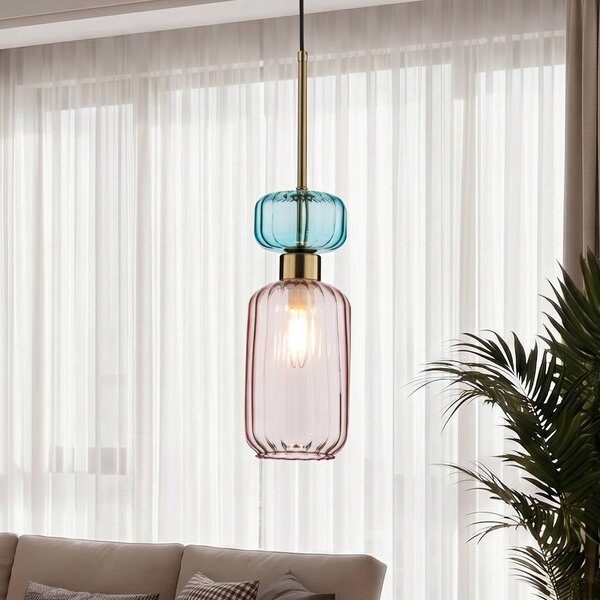 Milagro Lighting Závesné svietidlo Molly, ružová/zlatá, 1-pl., sklo, Ø 12 cm, Fialová / ružová, Obývacia izba / jedáleň, Sklo, Moderný, Závesné svietidlo