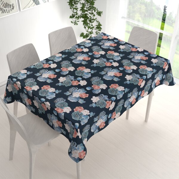 Biante Teflónový obdĺžnikový obrus TF-060 Modré a červené ruže na tmavo modrom 50x100 cm