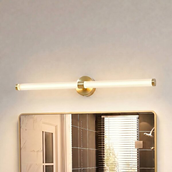 Lucande LED nástenné svetlo Melisa, zlaté, 90 cm, IP44, Mosadz / zlato, Kúpeľňa, Sklo, Moderný, Nástenné svetlá