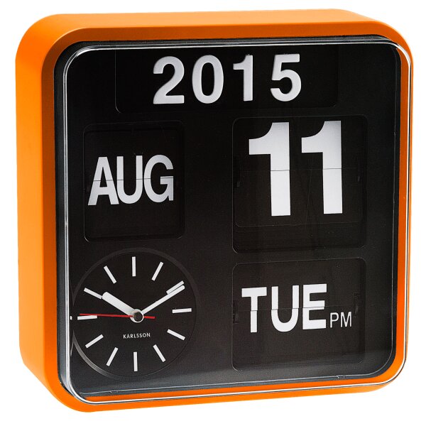 KARLSSON Nástenné hodiny Mini Flip – oranžové 24,5 × 24,5 × 10 cm