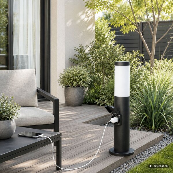 Rabalux BLACK TORCH záhradný stĺpik 77194, 1x zásuvka AC-230V