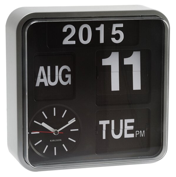 KARLSSON Nástenné hodiny Mini Flip – strieborné 24,5 × 24,5 × 10 cm