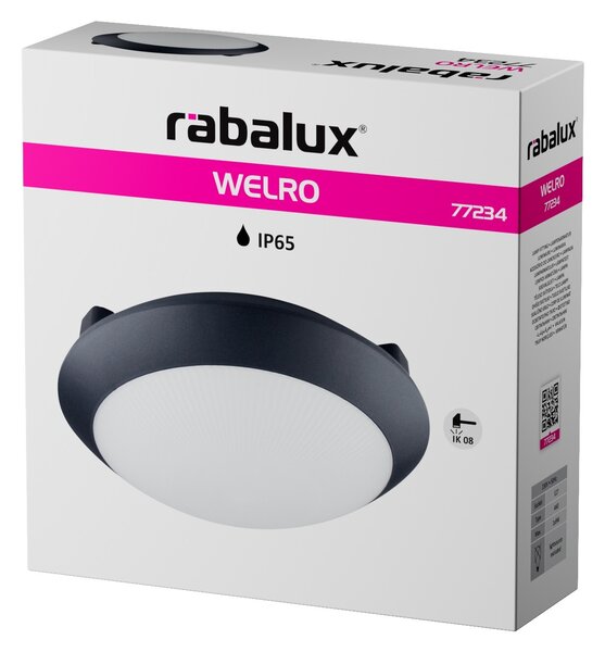 Rabalux WELRO vonkajšie stropné svietidlo 1xE27/9W/230V/IP65 pr. 30 cm čierna farba
