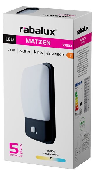 Rabalux MATZEN LED vonkajšie nástenné svietidlo 77233, pohybový senzor, IP65