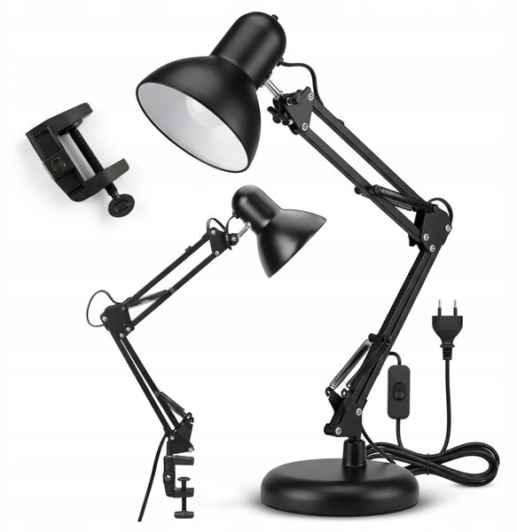 Smart LED Čierna kovová stolná lampa nastaviteľná s klipom 1xE27