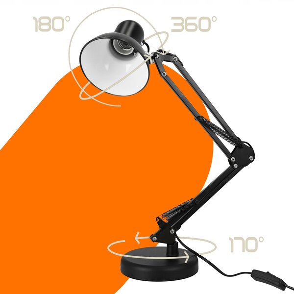Smart LED Čierna kovová stolná lampa nastaviteľná s klipom 1xE27
