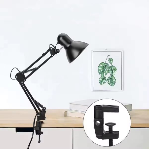Smart LED Čierna kovová stolná lampa nastaviteľná s klipom 1xE27