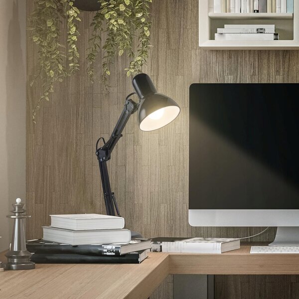 Smart LED Čierna kovová stolná lampa nastaviteľná s klipom 1xE27