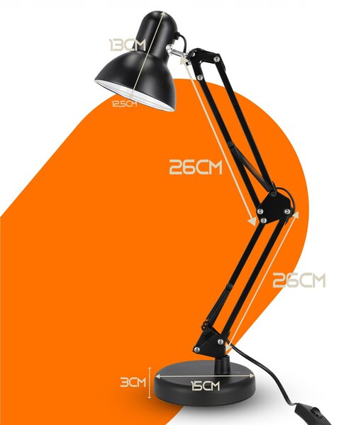 Smart LED Čierna kovová stolná lampa nastaviteľná s klipom 1xE27