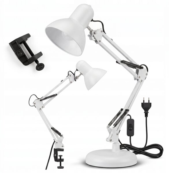Smart LED Biela kovová stolná lampa nastaviteľná s klipom 1xE27