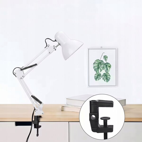 Smart LED Biela kovová stolná lampa nastaviteľná s klipom 1xE27