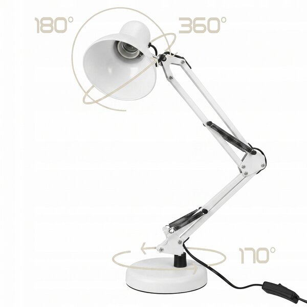 Smart LED Biela kovová stolná lampa nastaviteľná s klipom 1xE27