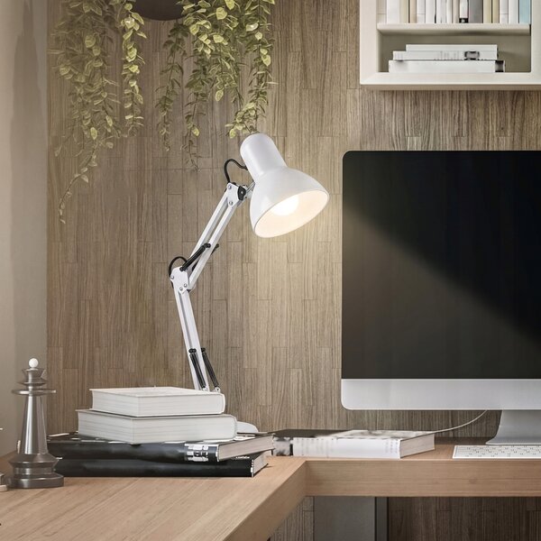 Smart LED Biela kovová stolná lampa nastaviteľná s klipom 1xE27