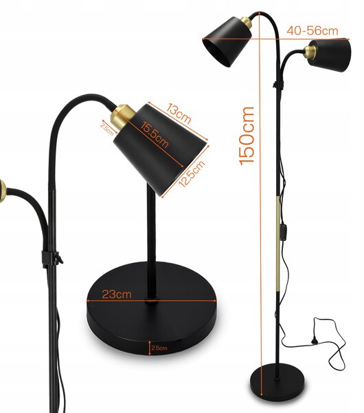 Smart LED ARGUS stojacia čierna lampa na čítanie nastaviteľná 2xE27