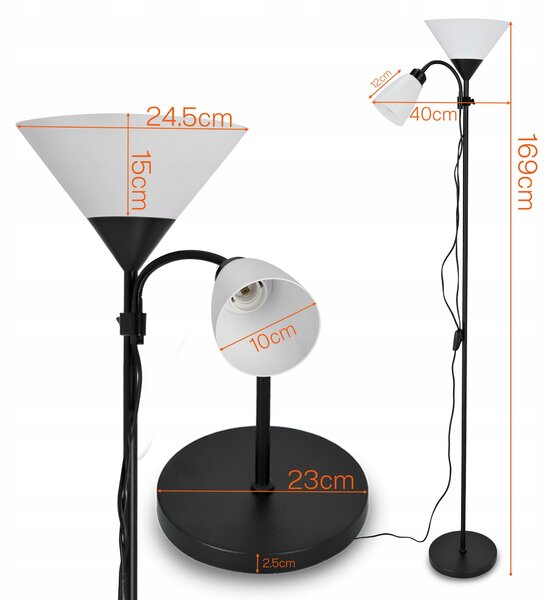 Smart LED AGNES stojaca čierna lampa na čítanie nastaviteľná 2xE27