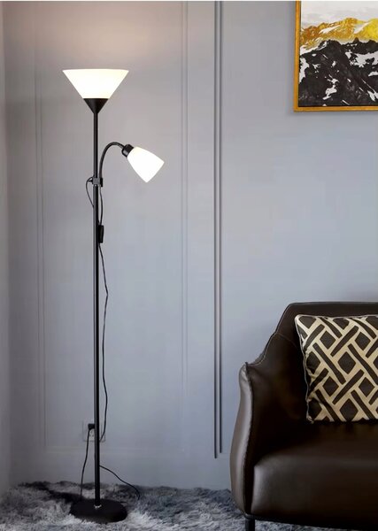 Smart LED AGNES stojaca čierna lampa na čítanie nastaviteľná 2xE27