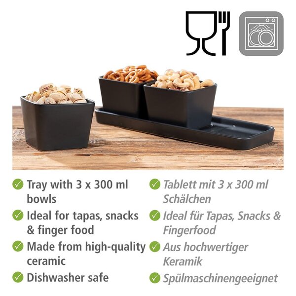 Matne čierne keramické servírovacie misy v súprave 3 ks Snack & Dip – Wenko
