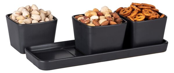 Matne čierne keramické servírovacie misy v súprave 3 ks Snack & Dip – Wenko