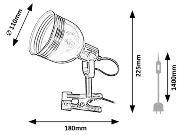 Rabalux Stolná lampa s klipom Flint 1x25W | E14 | IP20 - čierna