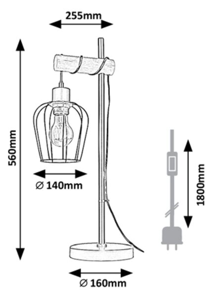 Rabalux FABIANO stolná lampa 1x40W | E27 - čierna, svetlé drevo