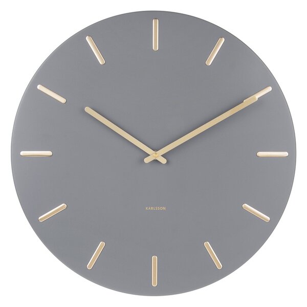 KARLSSON Nástenné hodiny Charm – šedé 45 × 3,5 cm