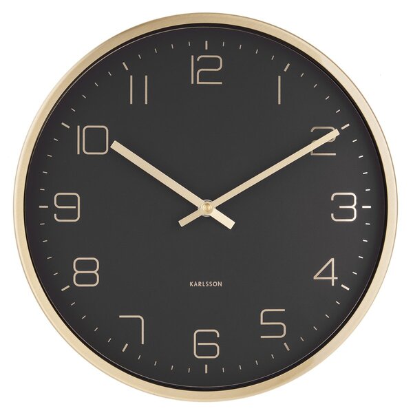 KARLSSON Nástenné hodiny Gold Elegance – čierne 30 × 4 cm