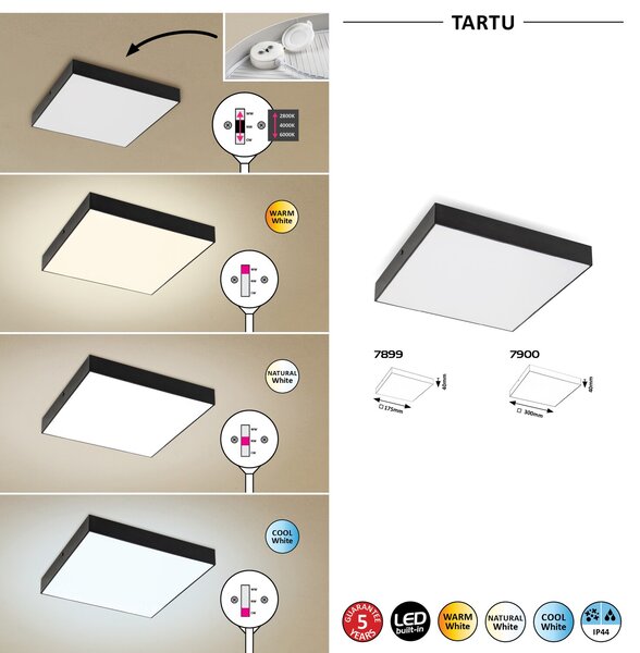 Rabalux LED vonkajšie stropné svietidlo TARTU 24W | 2500lm | 2800-6000K CCT | IP44 - čierna