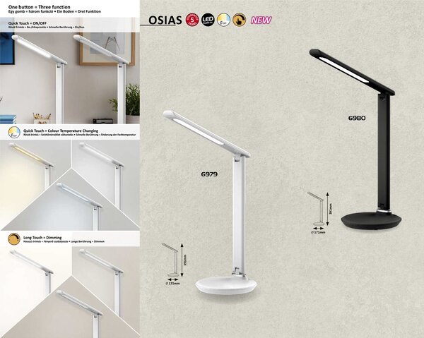 Rabalux OSIAS LED stmievateľná stolná lampa, biela farba