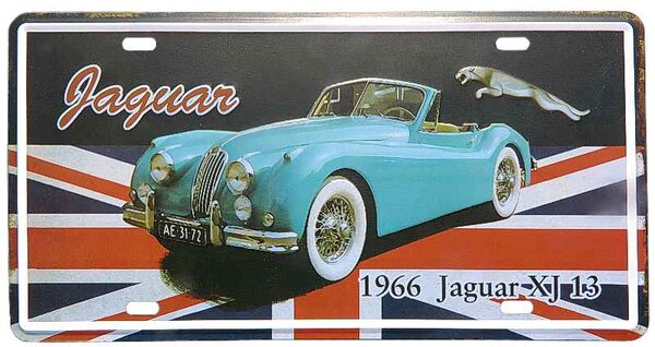Plechová tabuľa retro Jaguar XJ 13 1966 30 x 15 cm (dobová retro reklama na automobil Jaguár)