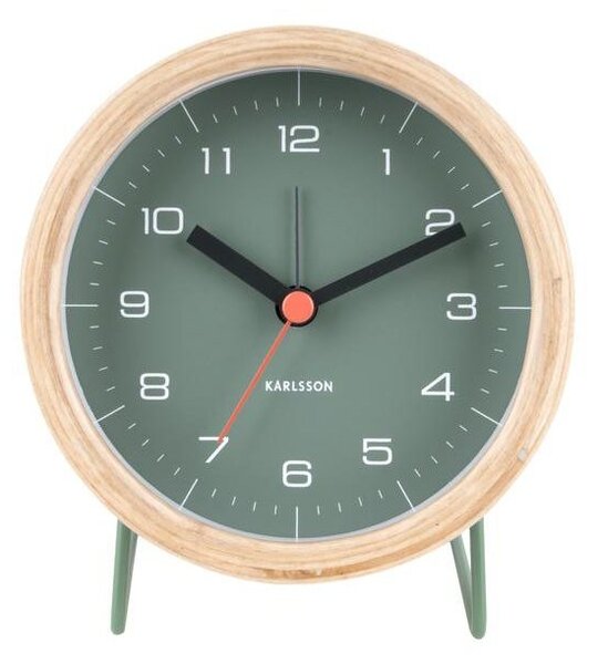 KARLSSON Zelený drevený budík – Innate 10,5 × 6 × 12 cm