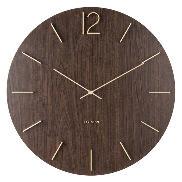 KARLSSON Nástenné hnedé hodiny Meek MDF ∅ 50 × 4 cm