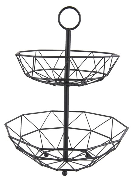 PRESENT TIME Dvojposchodový čierny stojan na citrusy Diamond Cut ∅ 39,5 cm × 38 cm