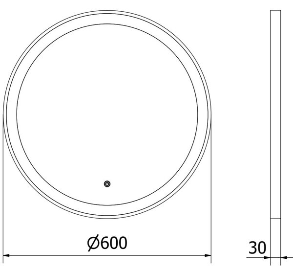 Mexen Esso podsvietené kúpeľňové zrkadlo, okrúhle 60 cm, LED 6000K, proti zahmlievaniu, čierny rám - 9825-060-060-611-70