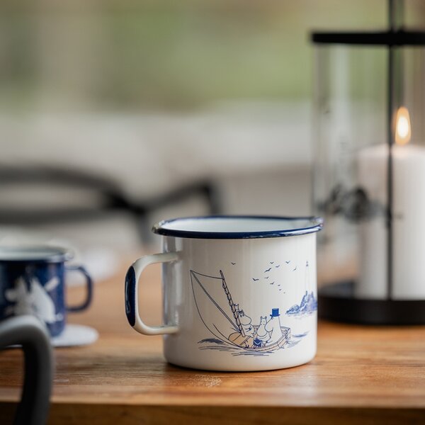 Muurla Hrnček Moomin Sailors 0,37l, smalt / bielo-modrý