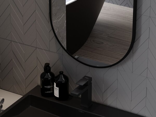 Mexen Loft oválne kúpeľňové zrkadlo 100 x 50 cm, čierny rám - 9851-100-050-000-70