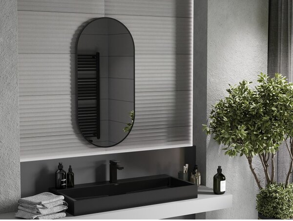 Mexen Loft oválne kúpeľňové zrkadlo 100 x 50 cm, čierny rám - 9851-100-050-000-70