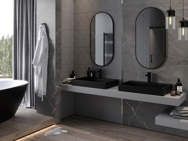 Mexen Loft oválne kúpeľňové zrkadlo 100 x 50 cm, čierny rám - 9851-100-050-000-70